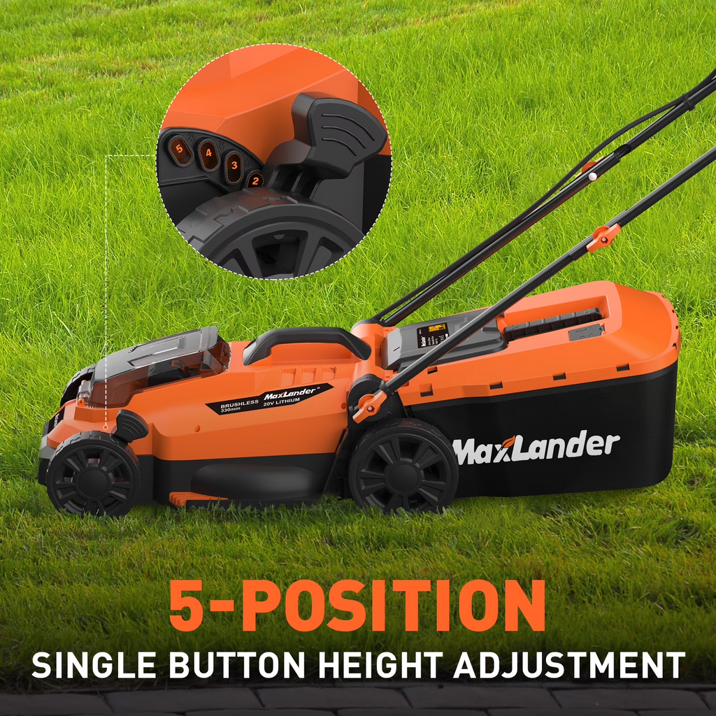 Maxlander 13" Cordless Lawn Mower, 2-in-1 Battery Powered Lawn Mower with Brushless Motor, 5-Position Height Adjustment with 2x4.0ah Batteries