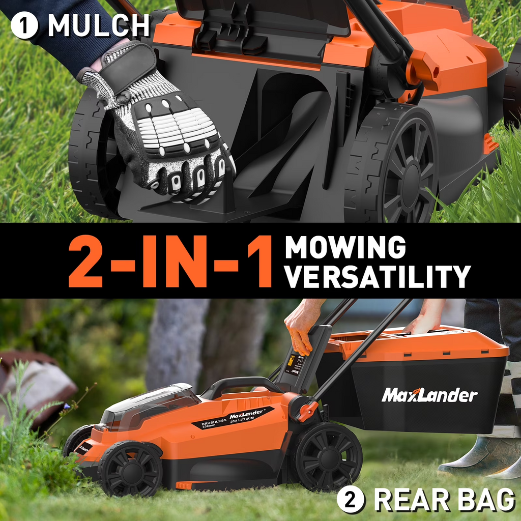 Maxlander 13" Cordless Lawn Mower, 2-in-1 Battery Powered Lawn Mower with Brushless Motor, 5-Position Height Adjustment with 2x4.0ah Batteries