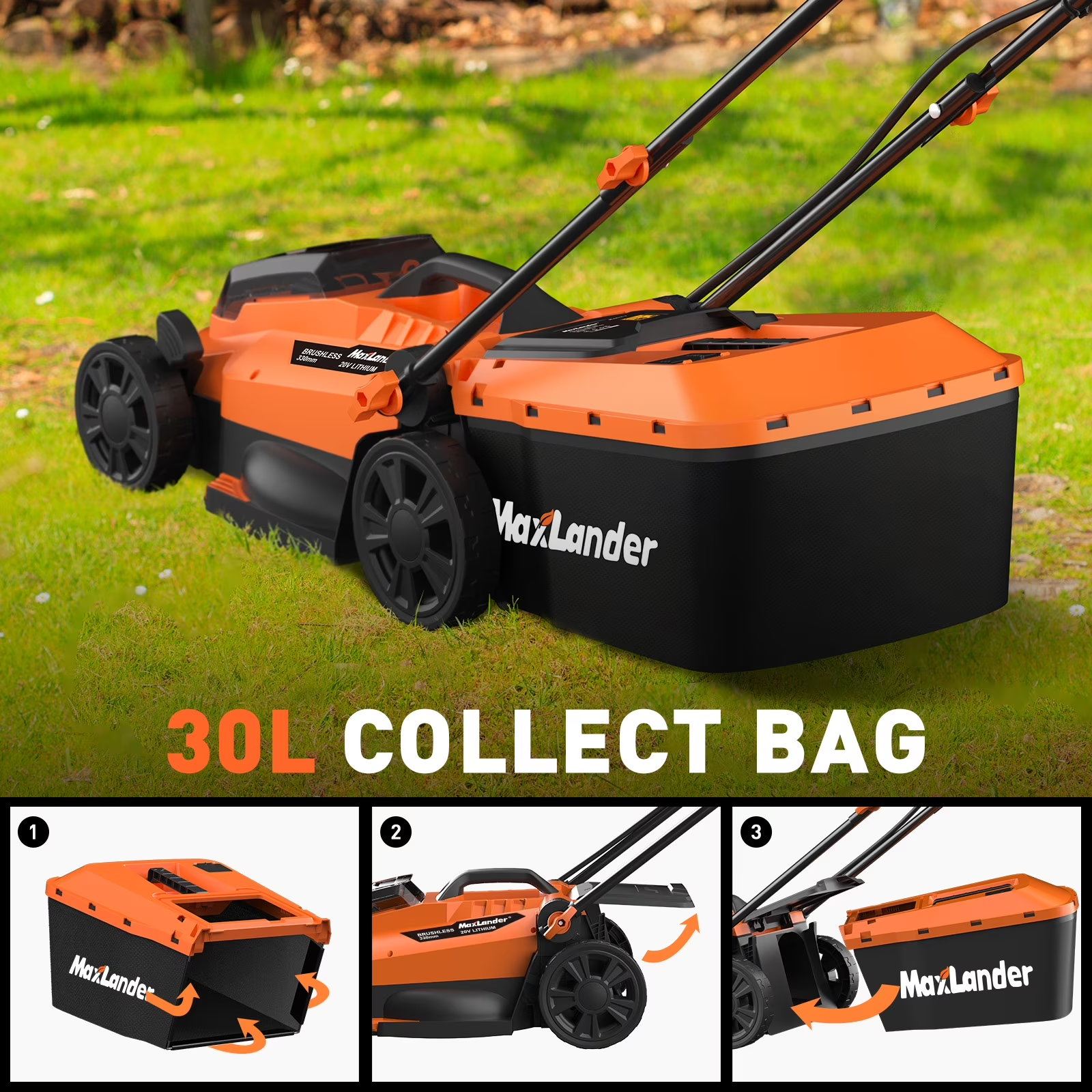 Maxlander 13" Cordless Lawn Mower, 2-in-1 Battery Powered Lawn Mower with Brushless Motor, 5-Position Height Adjustment with 2x4.0ah Batteries