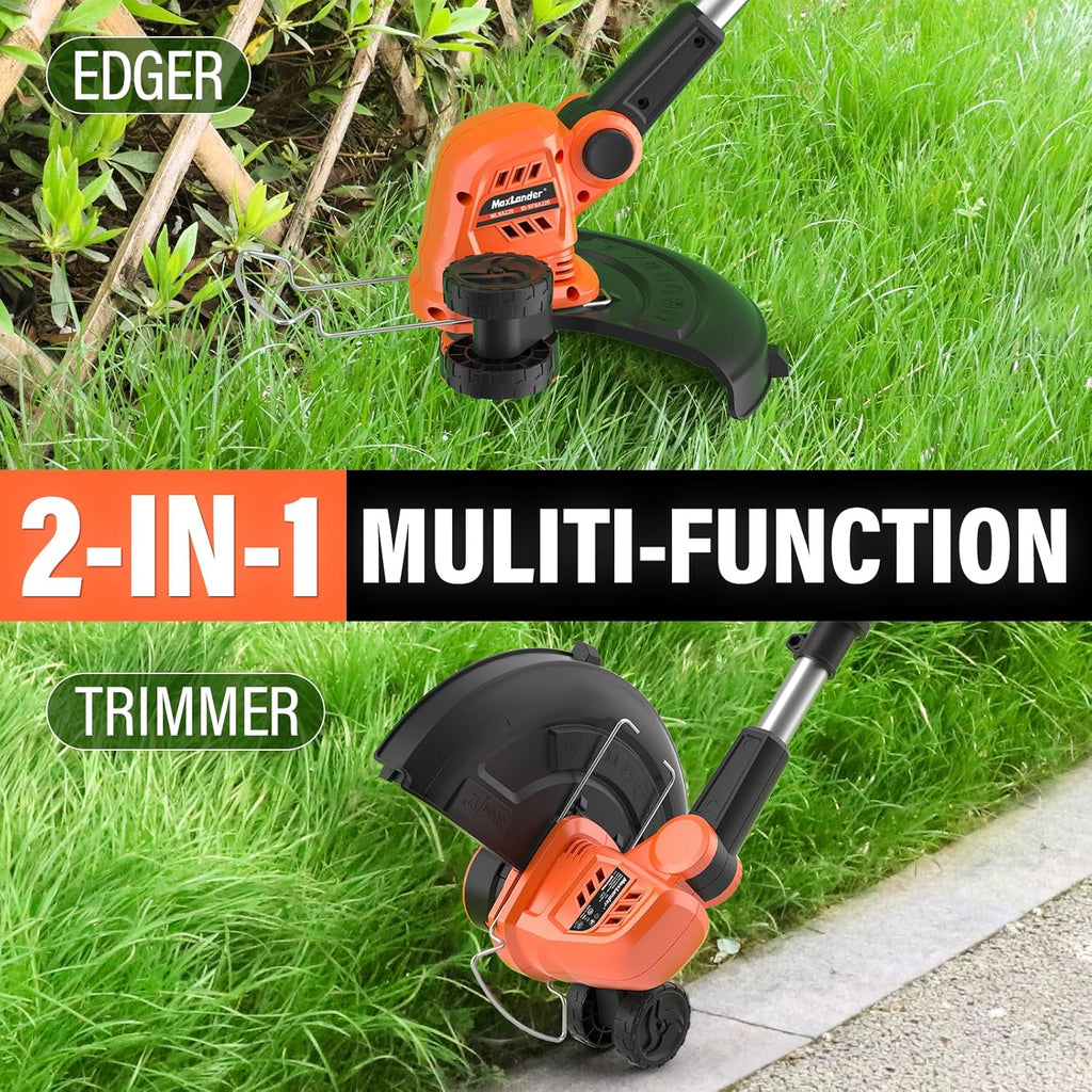 MAXLANDER 20V 12in Cordless String Trimmer Edger, Battery Weed Wacker, Lightweight Trimmer, 2×2.0Ah Batteries, Charger & 8 Replacement Spools for Lawn Garden