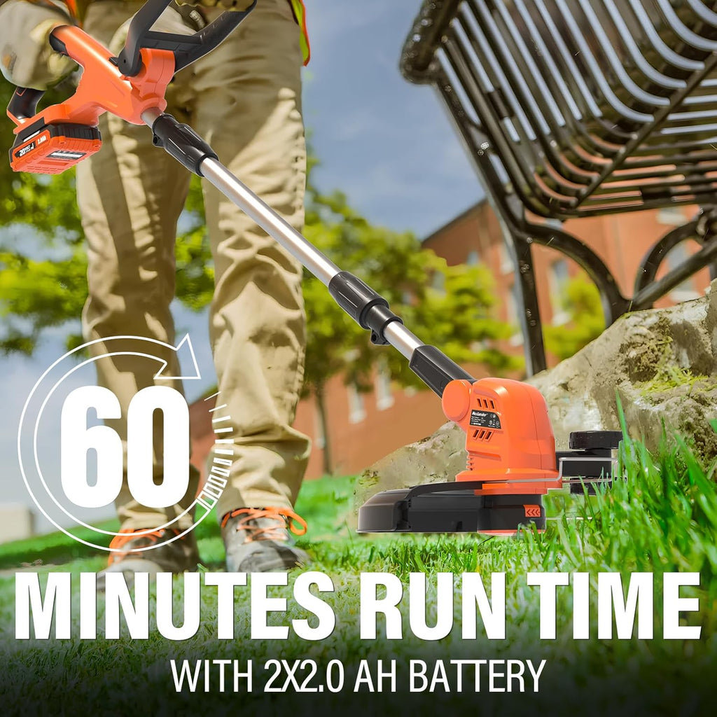 MAXLANDER 20V 12in Cordless String Trimmer Edger, Battery Weed Wacker, Lightweight Trimmer, 2×2.0Ah Batteries, Charger & 8 Replacement Spools for Lawn Garden