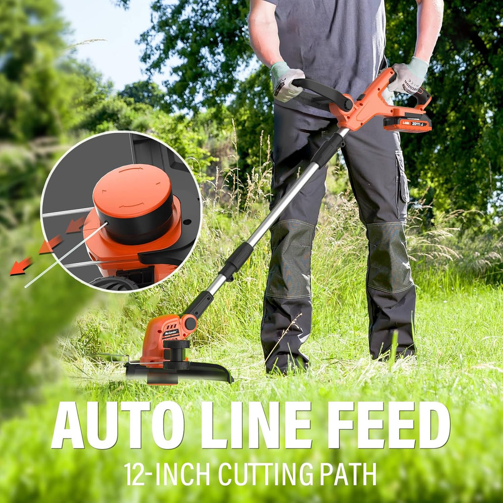MAXLANDER 20V 12in Cordless String Trimmer Edger, Battery Weed Wacker, Lightweight Trimmer, 2×2.0Ah Batteries, Charger & 8 Replacement Spools for Lawn Garden