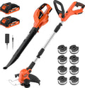 MAXLANDER 20V 12'' Cordless Weed Wacker/Edger and Leaf Blower Combo Kit, 8 Pcs Replacement Spools, 2 x 2.0Ah Batteries & Charger Included