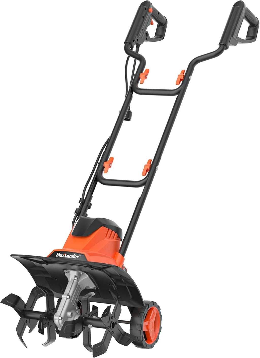 MAXLANDER 14in 12A Corded Electric Garden Tiller Cultivator, Foldable Handle, 4 Steel Tines & Wheels, Rototiller for Lawn Yard Soil Cultivation