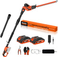 MAXLANDER 18in Cordless Pole Hedge Trimmer, 16ft Max Reach with Extension Pole, Multi-Angle Adjustable, 2×2.0Ah Batteries & Charger Included for Yard Trimming