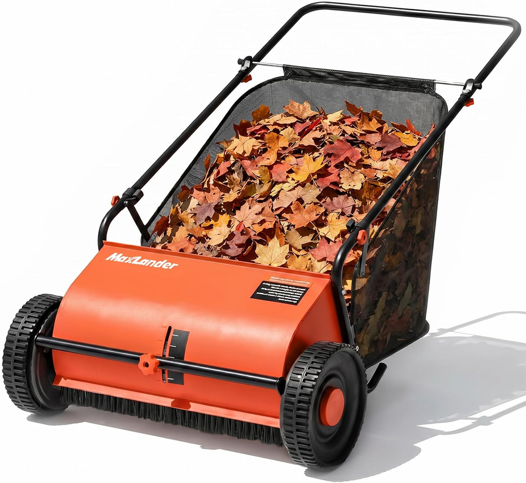 Maxlander 26 in Push Lawn Sweeper, 7 Cu.Ft. Leaf & Grass Catcher with Adjustable Brushes for Yard Cleanup