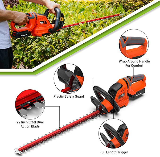 MAXLANDER Cordless Hedge Trimmer with 22 Dual Action Blade Maxlander